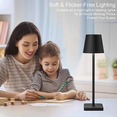 Miniatura 6 de Paquete de 2 lámparas de mesa inalámbricas recargables, luz táctil de batería de 5200 mAh, lámpara de escritorio LED portátil regulable de aluminio