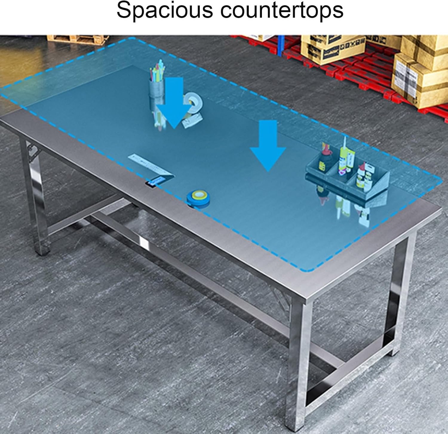 Brushed Thickened Stainless Steel Work Table Triangular Reinforced Operating Table Easy to Clean Thickened Columns with Non-Slip Adjustable Foot Pads