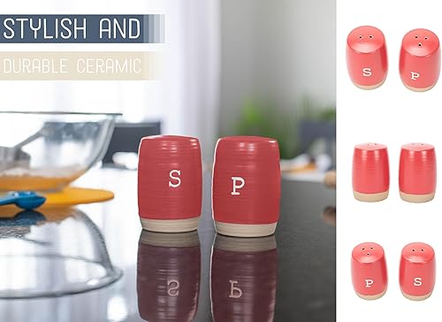 Miniatura 4 de Nat & Jules - Juego de salero y pimentero de cerámica (3 x 2), color rojo