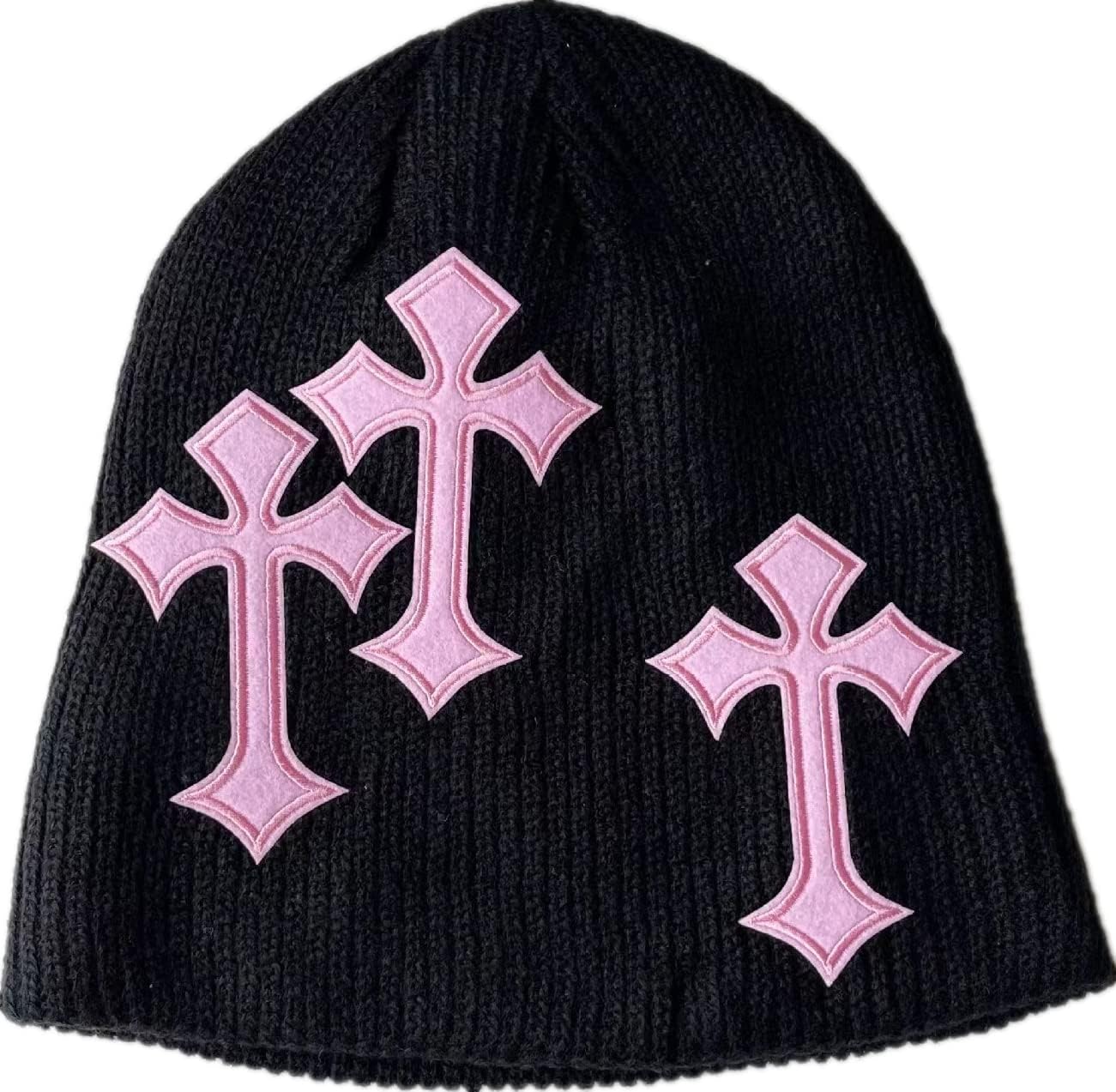 Z-JerisY2K Hat Dark Cross Wool Hat Cross Pattern Fashion Knit Hat Gothic Three Cross Beanie Hat Outdoor