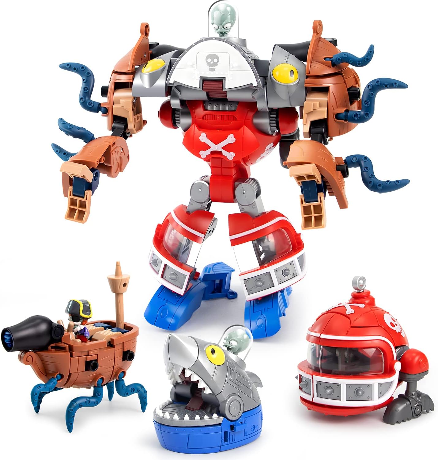 3-in-1 PVZ Toy Figure Set, Deformation Shark Boss Robot, Action Figures, Birthday & Party Gifts for Boys & Girls