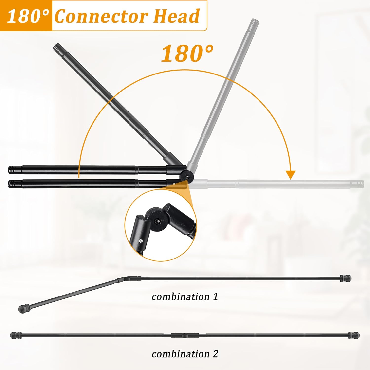 Corner Window Curtain Rods, L Shape Heavy Duty Curved Curtain Rods for Curtain Windows with Brackets, 30-136" Adjustable Curtain Rods for Bedroom, Living Room, Dinging Room, Black