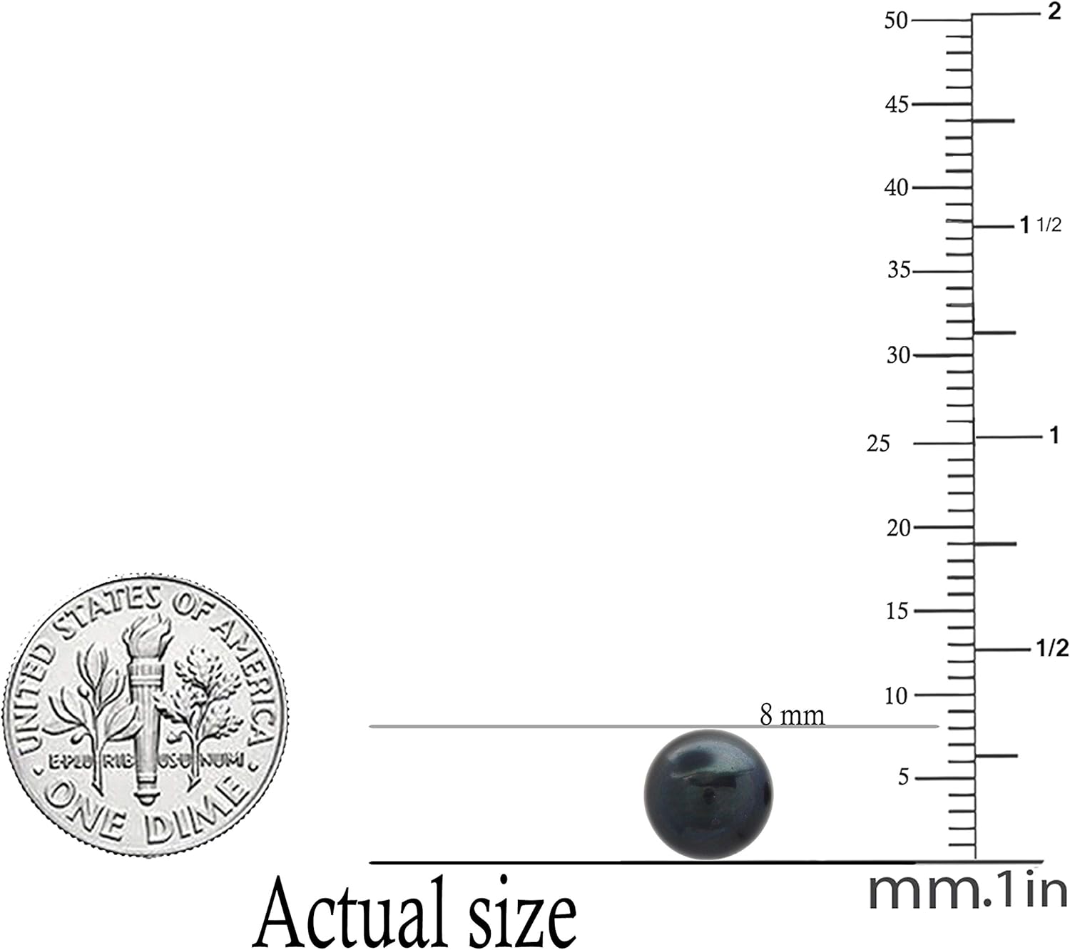 Dazzlingrock Collection 8mm Round Genuine Freshwater Pearl Ladies Ball Stud Earrings, 925 Sterling Silver - Image 2