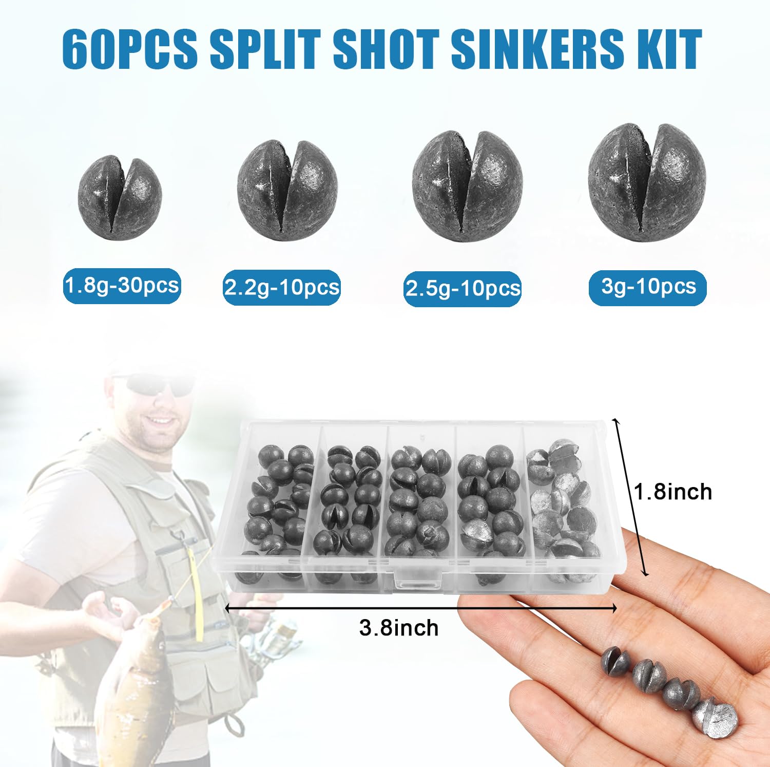 Fishing Weights Split Shot Fishing Weights Round Removable Split Shot Sinkers Clip On Egg Weight Fishing Line Weight Fly Fishing Freshwater Fishing Weights Sinkers Assortment 60pcs