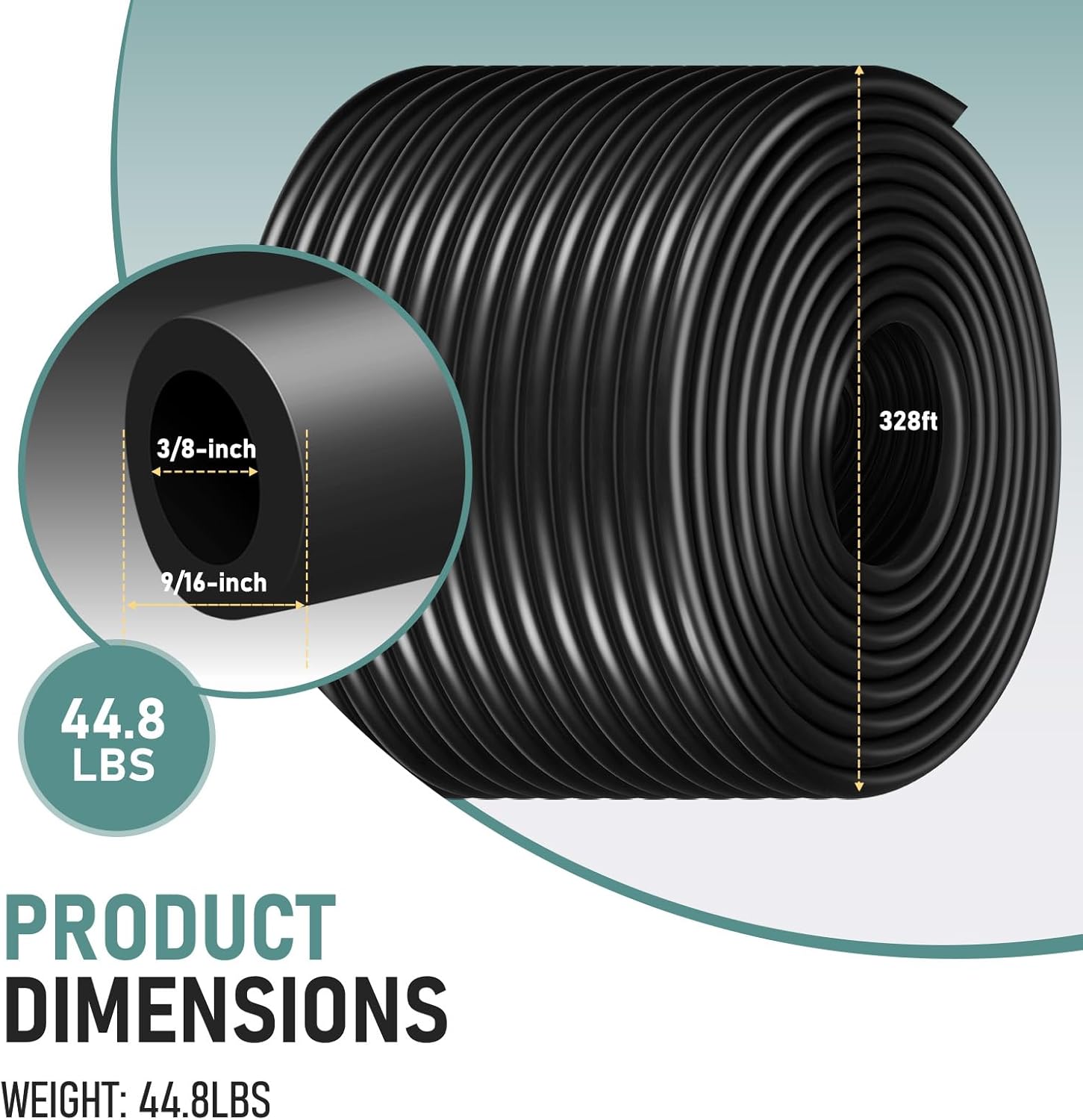 3/8 inch Pond Hose Tubing for Fountain Irrigation Aeration and Aquaculture Pond aerator Self Sinking Hose (328 feet)