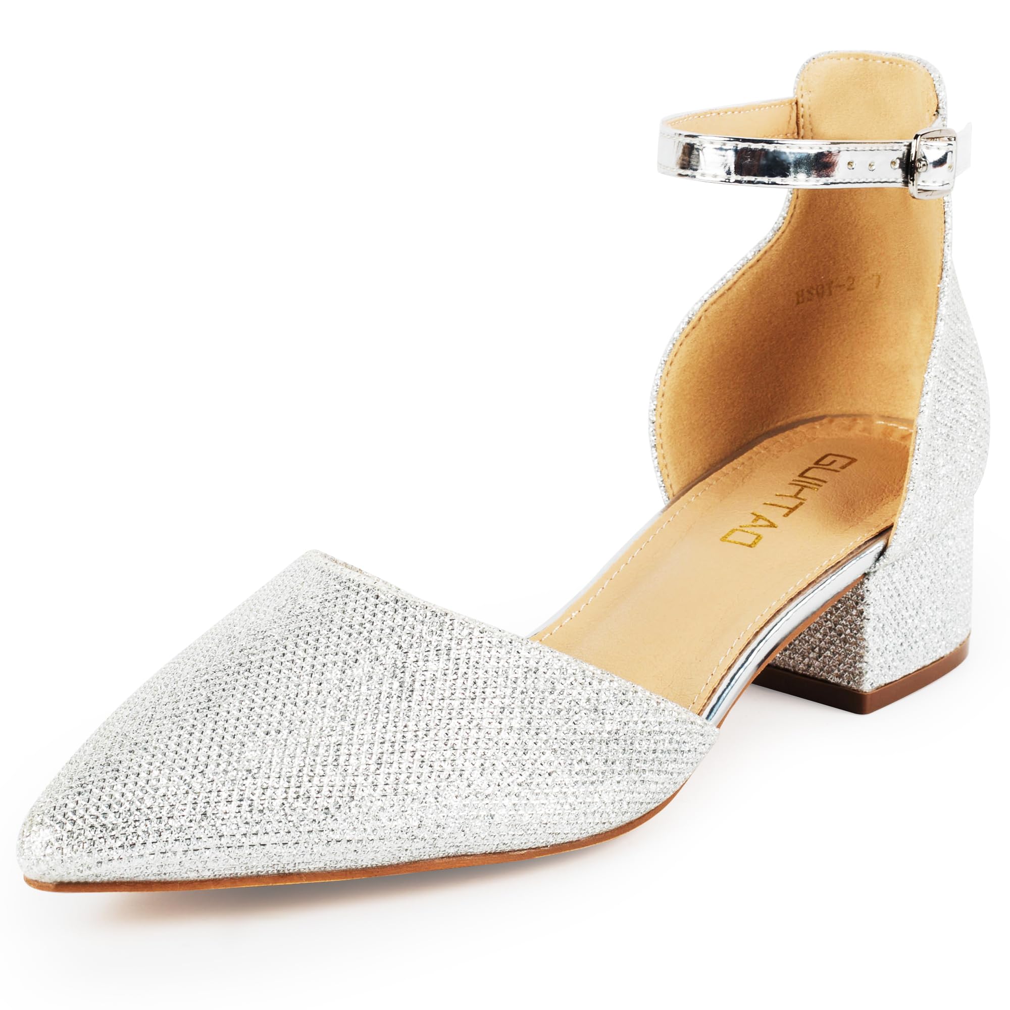Mysoft Women's Pointed Toe Pumps - Low Stiletto Heel Ankle Strap Dress Sandals For Wedding & Party - View #4