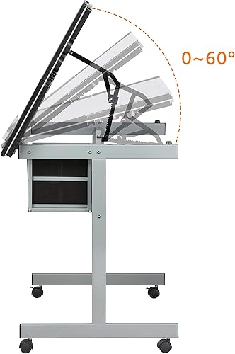 Miniatura 3 de Topeakmart Mesa de dibujo de cristal con altura ajustable de piel sintética con respaldo bajo y sin brazos, mesa de dibujo para oficina en casa,