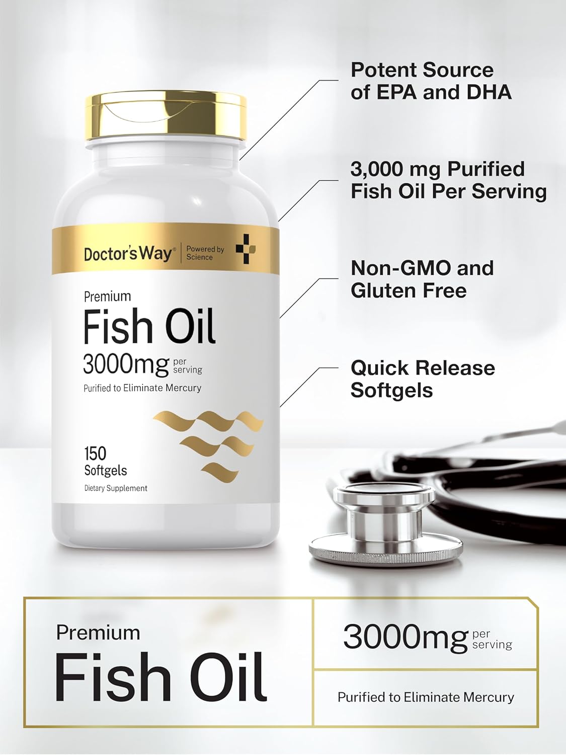 Doctor's Way Fish Oil 3000mg | 150 Softgels | Omega-3 with EPA and DHA | Non-GMO, Gluten Free Supplement - Image 4