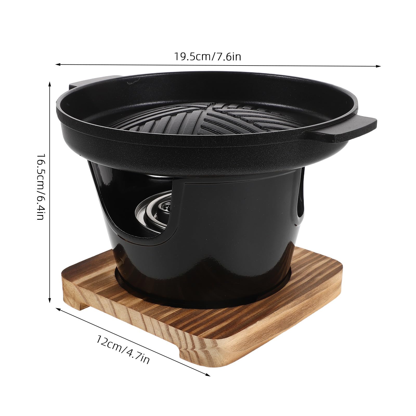 Griglia a Carbone Giapponese Rotonda Portatile Nera 19, 5cm | Lega di Alluminio e Base in Legno, Rivestimento Antiaderente, Fondo Ispessito e Maniglia Antiscottatura
