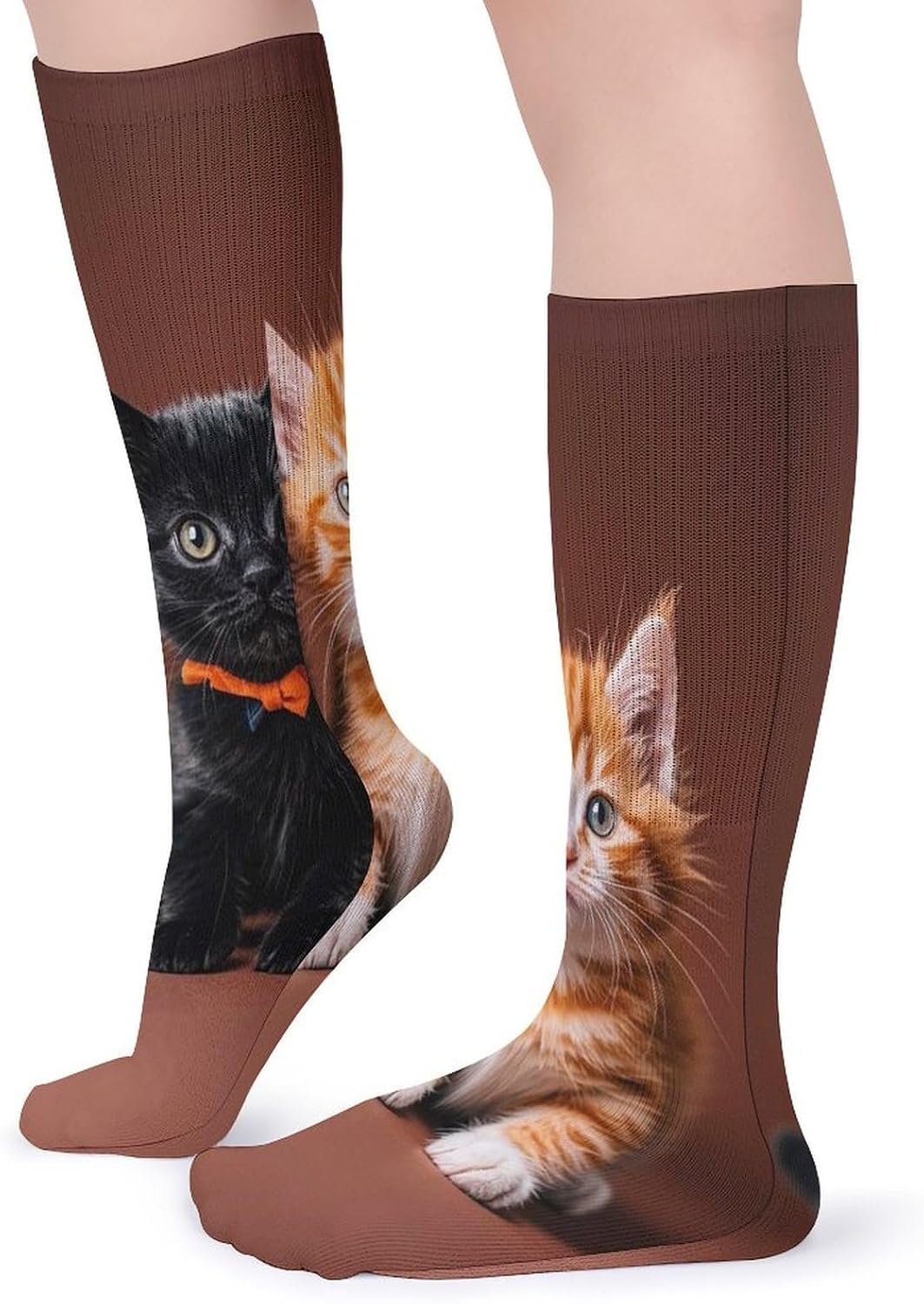 Cute Black Orange Cat Crew Socks Casual Breathable Calf Socks | Cushion Running Athletic Socks Long Performance Breathable Sports Socks for Women Men