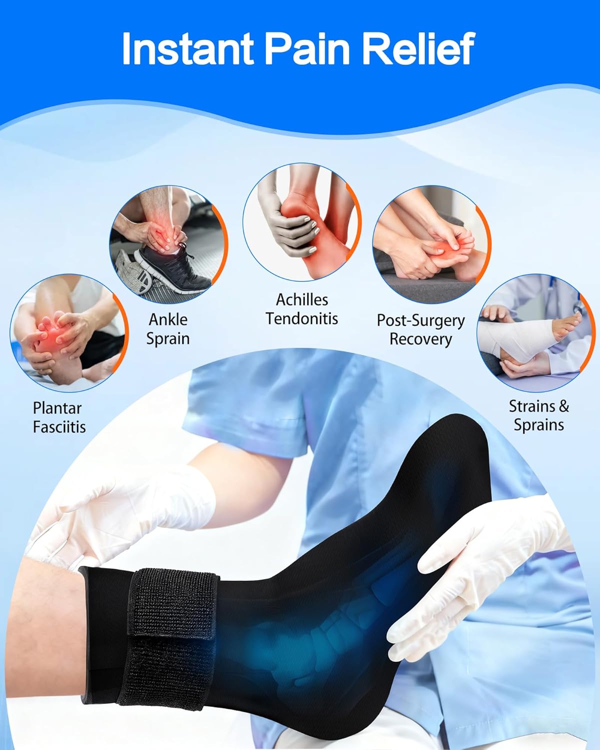 FadFun Ankle Ice Pack Wrap for Swelling,Cold/Hot Therapy Ice Socks for Feet,Reusable Gel Ice Compression Socks,for Soothe Plantar Fasciitis,Achilles Tendonitis,Sprained,Pain Relief,for Women & Men - Image 2