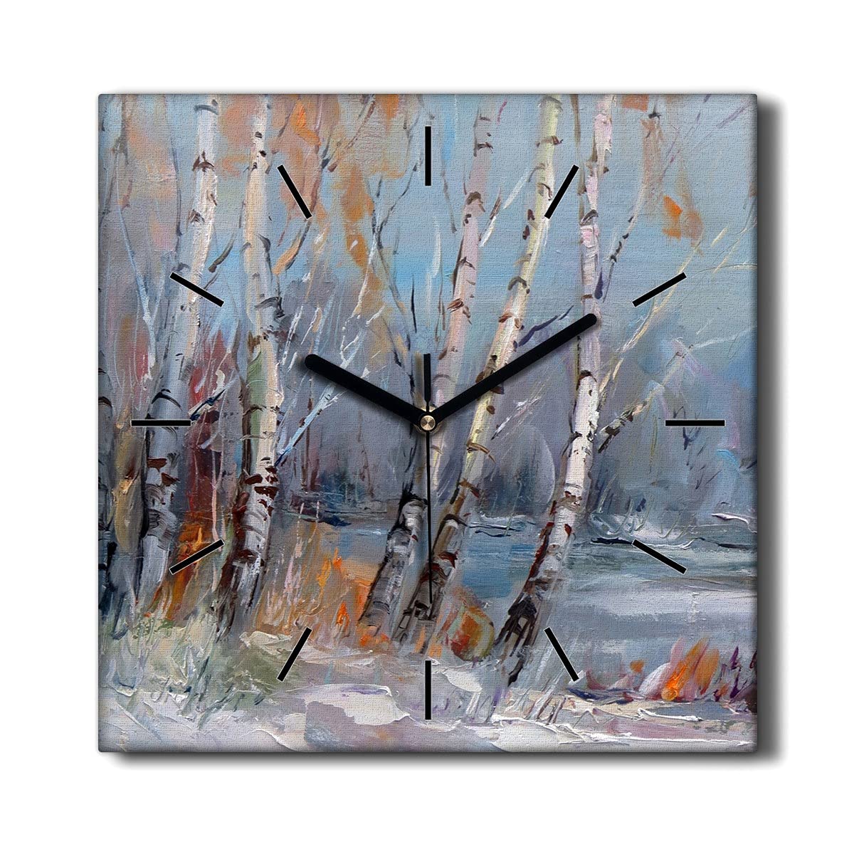 Horloge de salon en toile forêt de Noël 30x30 cm pour créer un coin lecture cocooning