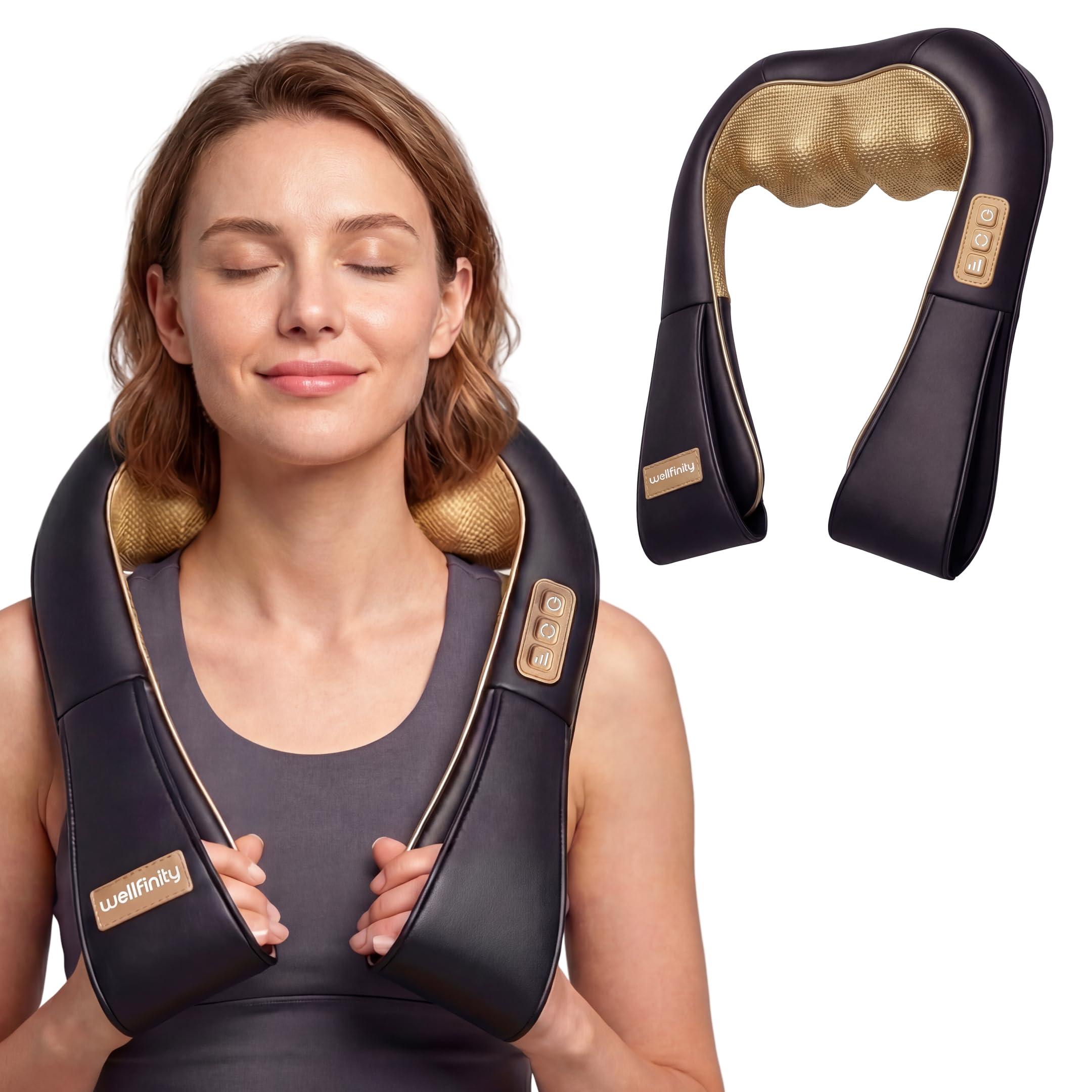 Masseur Dos et Cervicales Shiatsu - Appareil de Massage Électrique Cou et Nuque, Massage Profond pour Soulager les Douleurs et Tensions Musculaires, Usage Maison, Cadeau Femme Homme - Wellfinity
