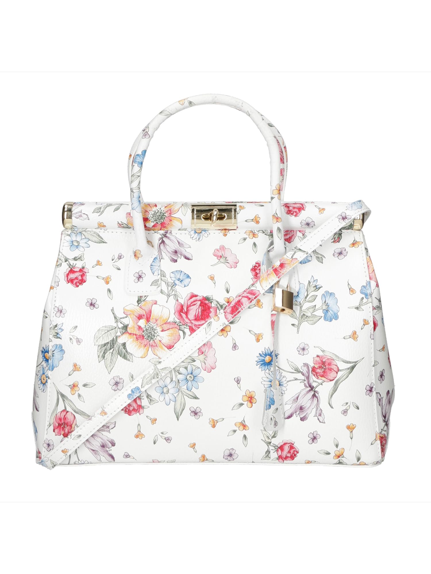 Gave Lux Bolso de Mano Mujer Piel Dólar Blanco Estampado Flores - Artesanal Made in Italy Bianco UNIQUE