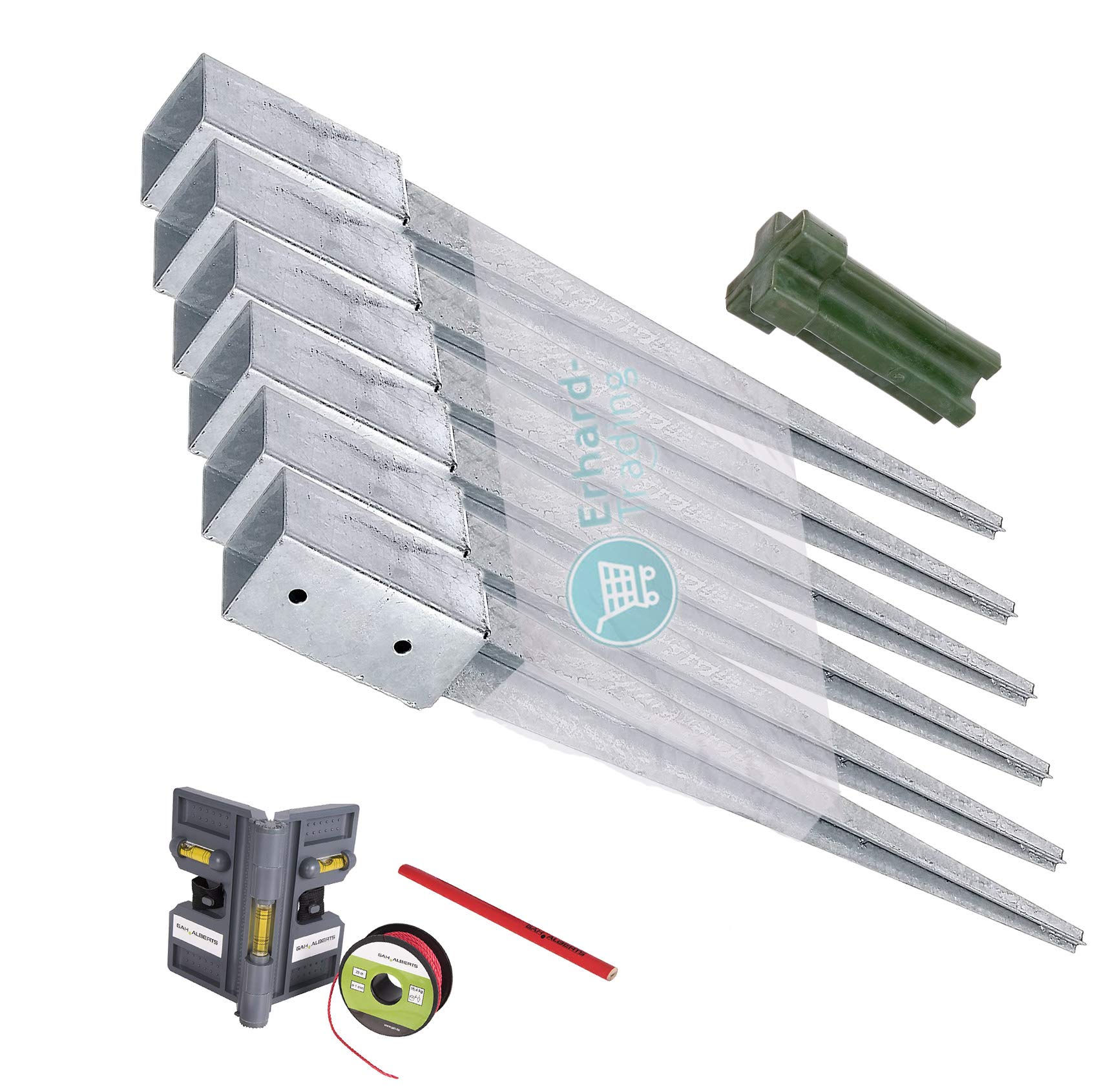 GAH-Alberts Einschlag-Bodenhülsen 6er-Set Einschlaghülse für Vierkantholz-Pfosten/Zaun 71 x 71 mm 750 mm