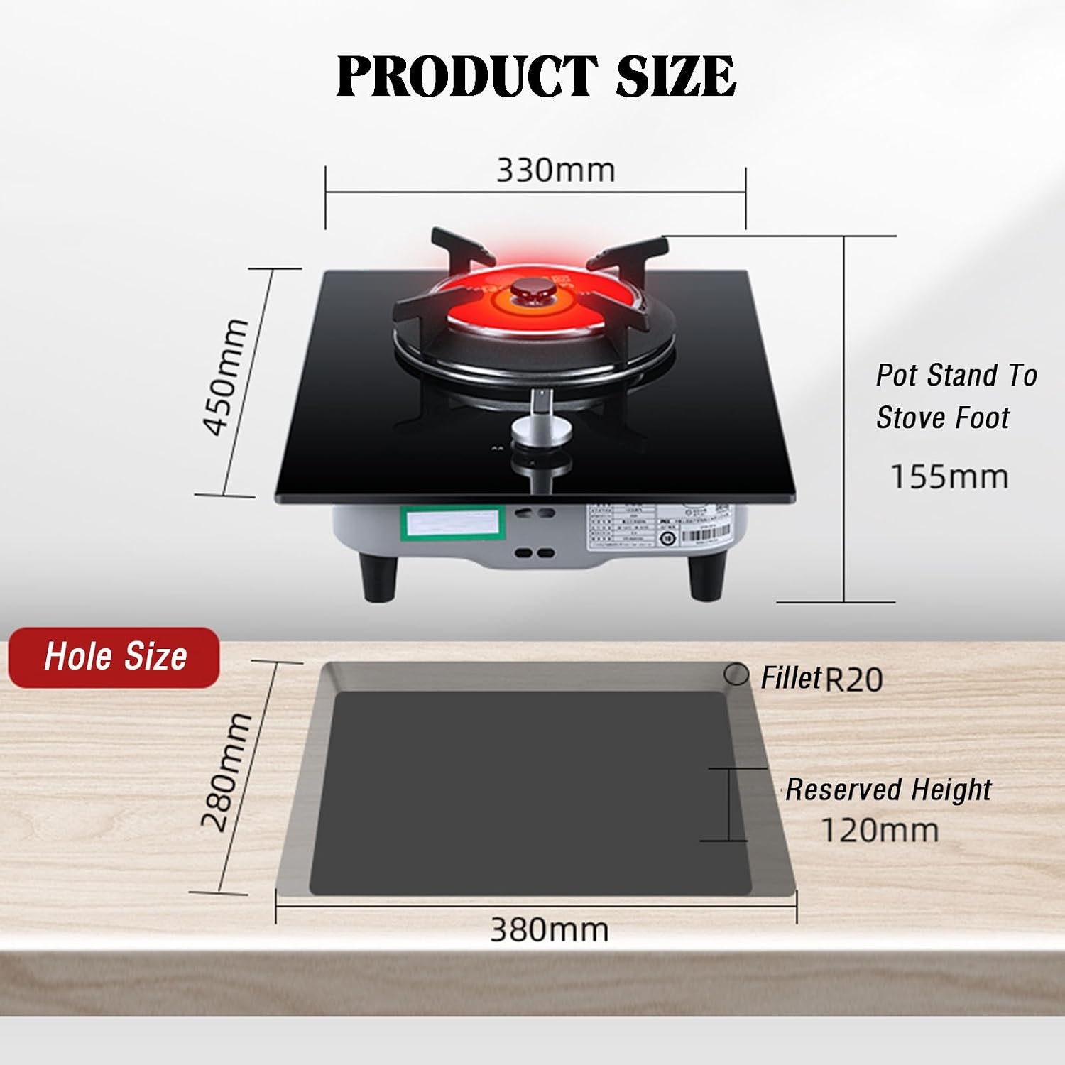 Gas Stove,Desktop Embedded Dual Use with Flameout Protection Tempered Glass Burner,Heat Load NG/LPG3.5KW/11942?BTU,Suitable for Home and Commercial(Lpg)
