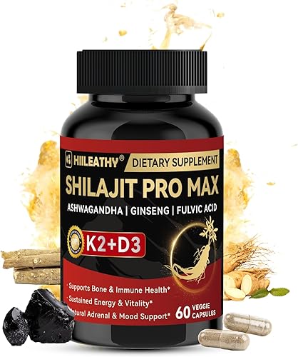 Shilajit para hombres y mujeres, Shilajit con vitamina D3 K2, Shilajits para hombres con raíz de ginseng de Ashwagandha ácido fúlvico, Shilajits