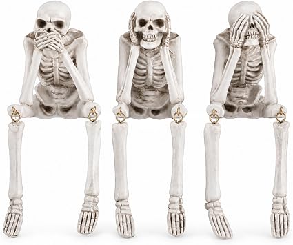 Skeleton Halloween Decorations Indoor, Set of 3 No Evil Resin Figurines