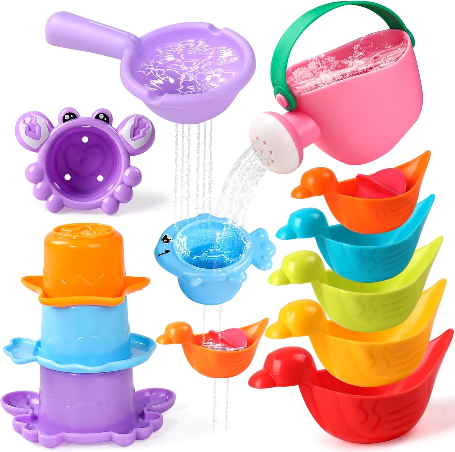 Juguetes de baño para bebé de 1 a 4 años, 10 piezas de juguetes acuáticos para bañera y piscina