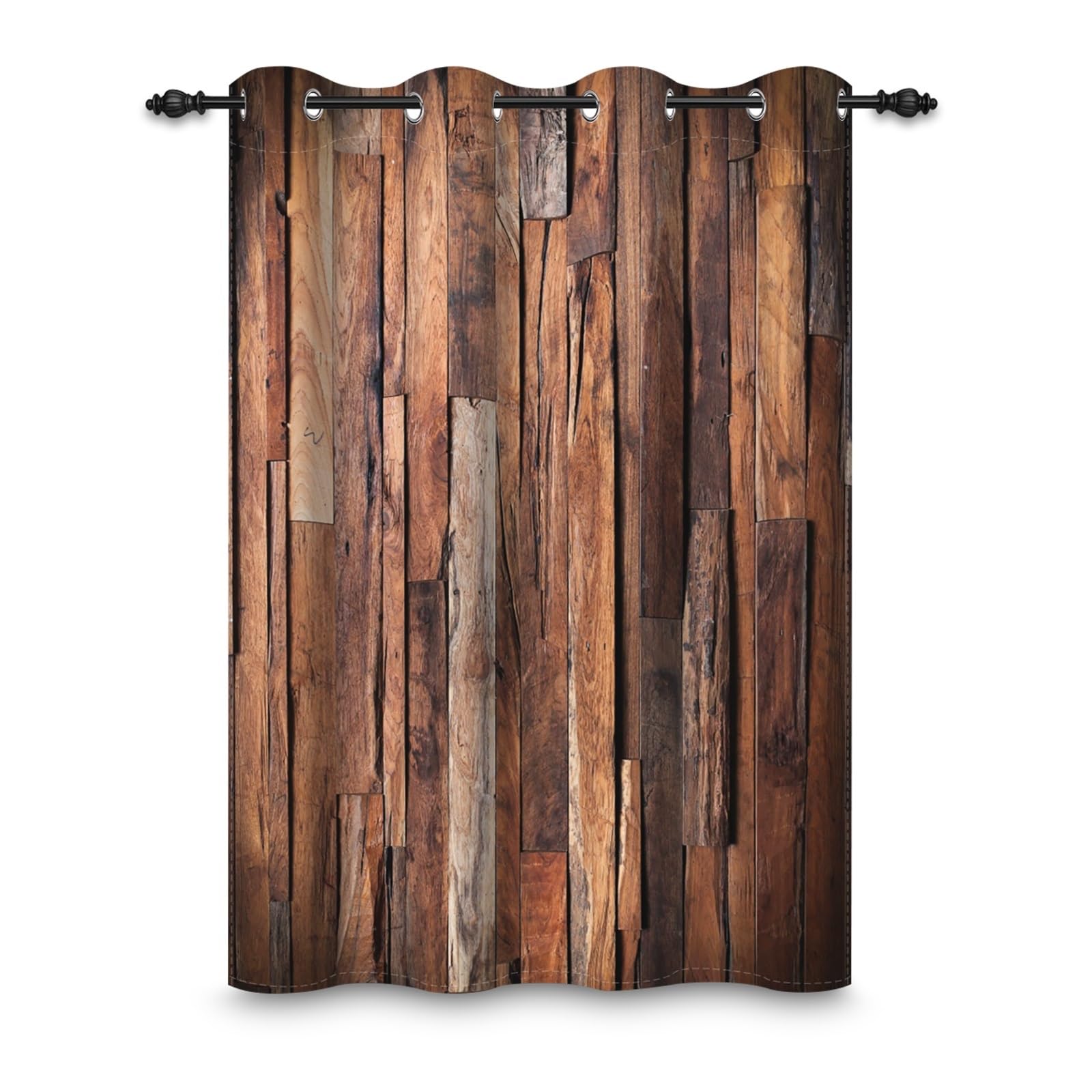 132x214cm Tenda con occhielli Legno rustico Retro Marrone Texture di legno Parete in legno Stile rustico Campagna Oscurante Tende per finestre Camera da letto Soggiorno,1 pannello singolo