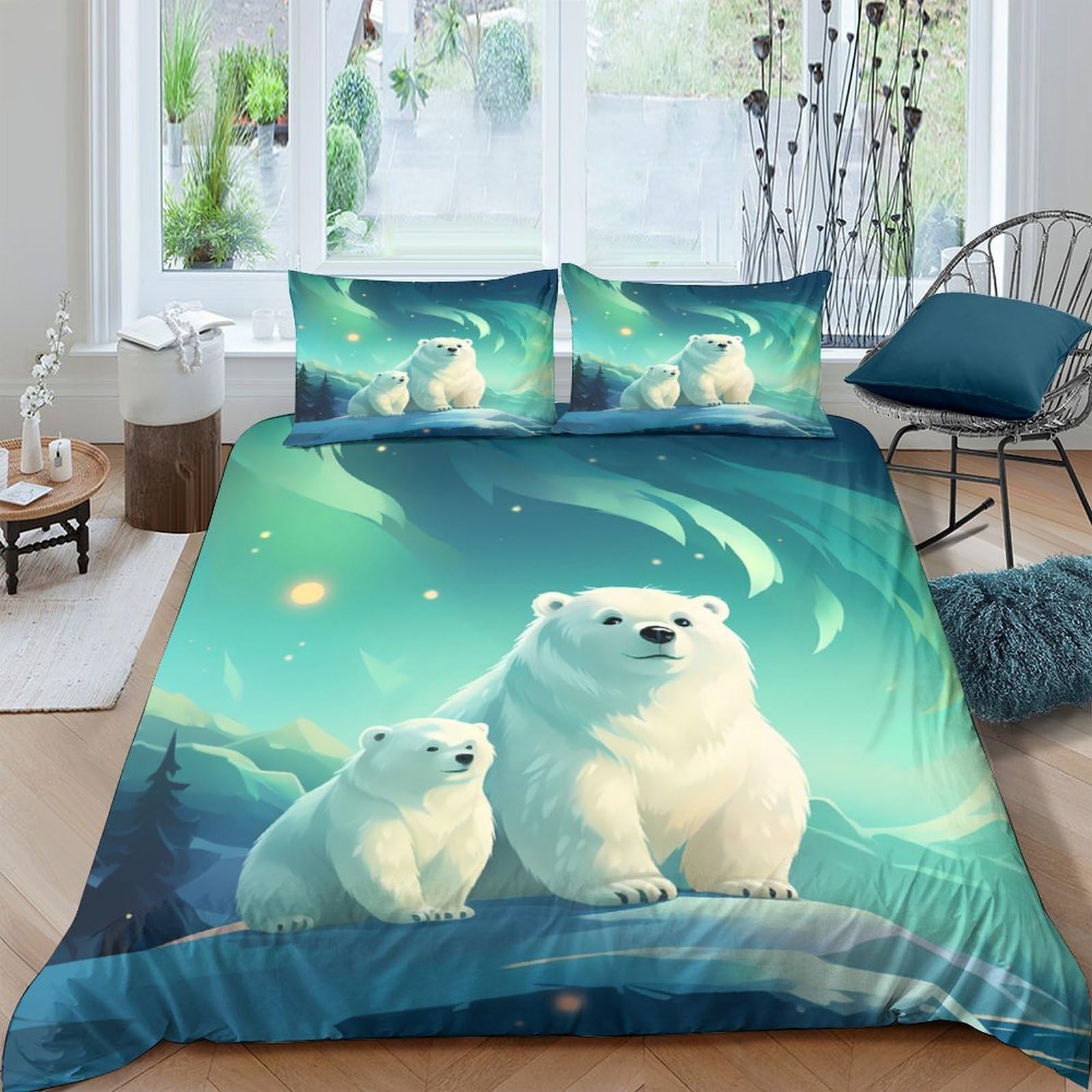 Ctjqhvkz Style-10 3D Printed Polar Bear Aurora Fitted Sheet Microfiber Soft Mattress Cover For Bedroom Dorm Mattress Protection Decor Single（135X200cm）