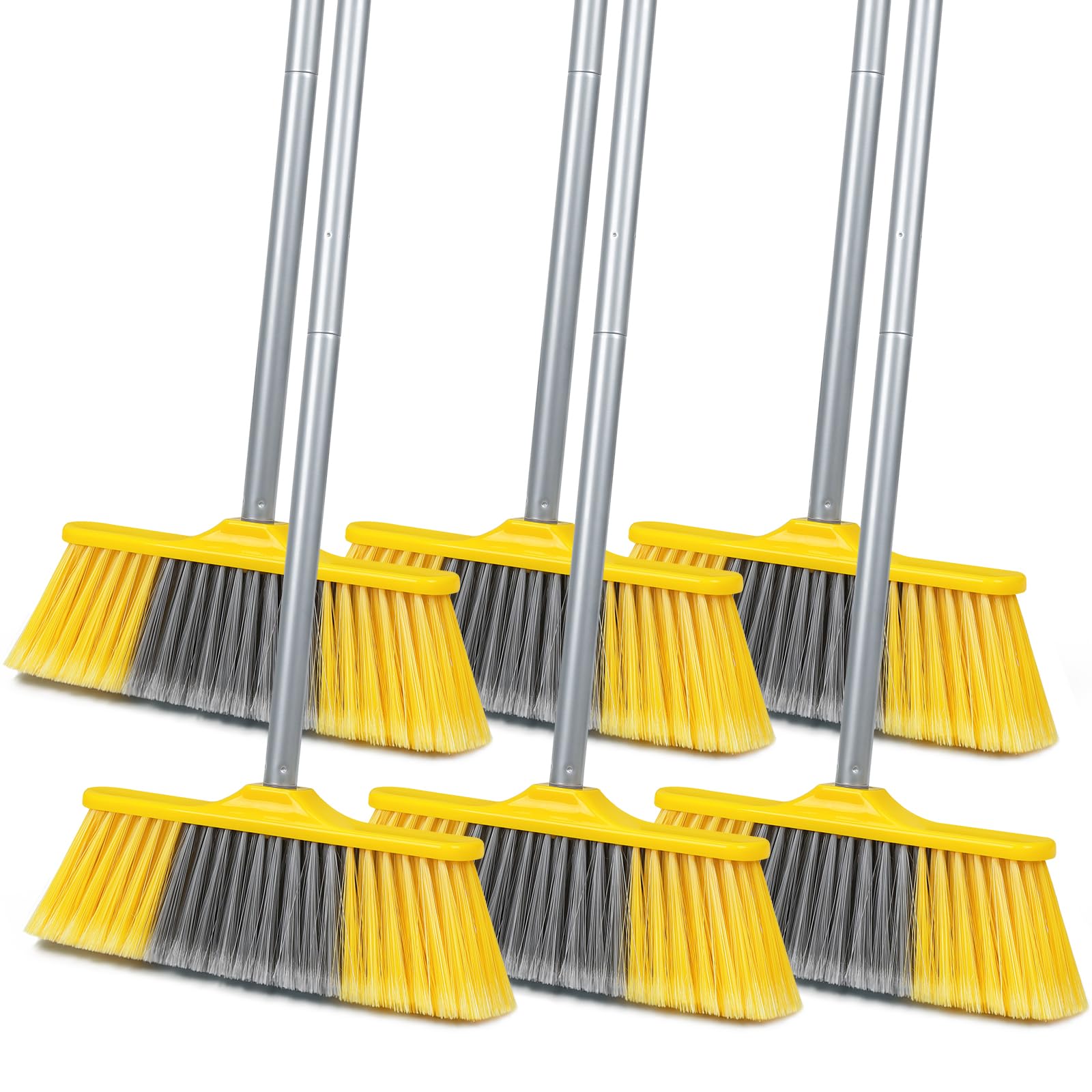 6 Pack Soft Bristle Indoor Brooms with 55" Long Handle, Heavy Duty Sweeping Broom for Hardwood Floors, Tile, Kitchen, Lobby, Office, Garage &amp; Indoor Floor Cleaning