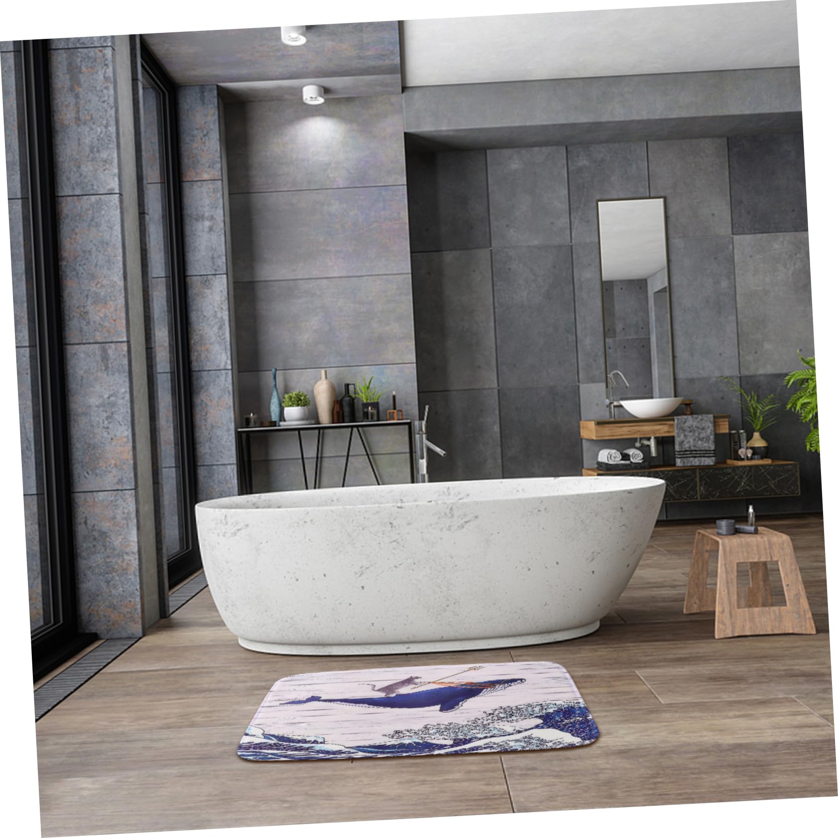 MAGICLULU Tappetino Bagno Rotondo 3 Pezzi in Flanella Feltro, Set Bagno | Motivo Giapponese Creativo, Protezione Antiscivolo, Struttura Durevole, Linea Decorativa per Interni Domestici
