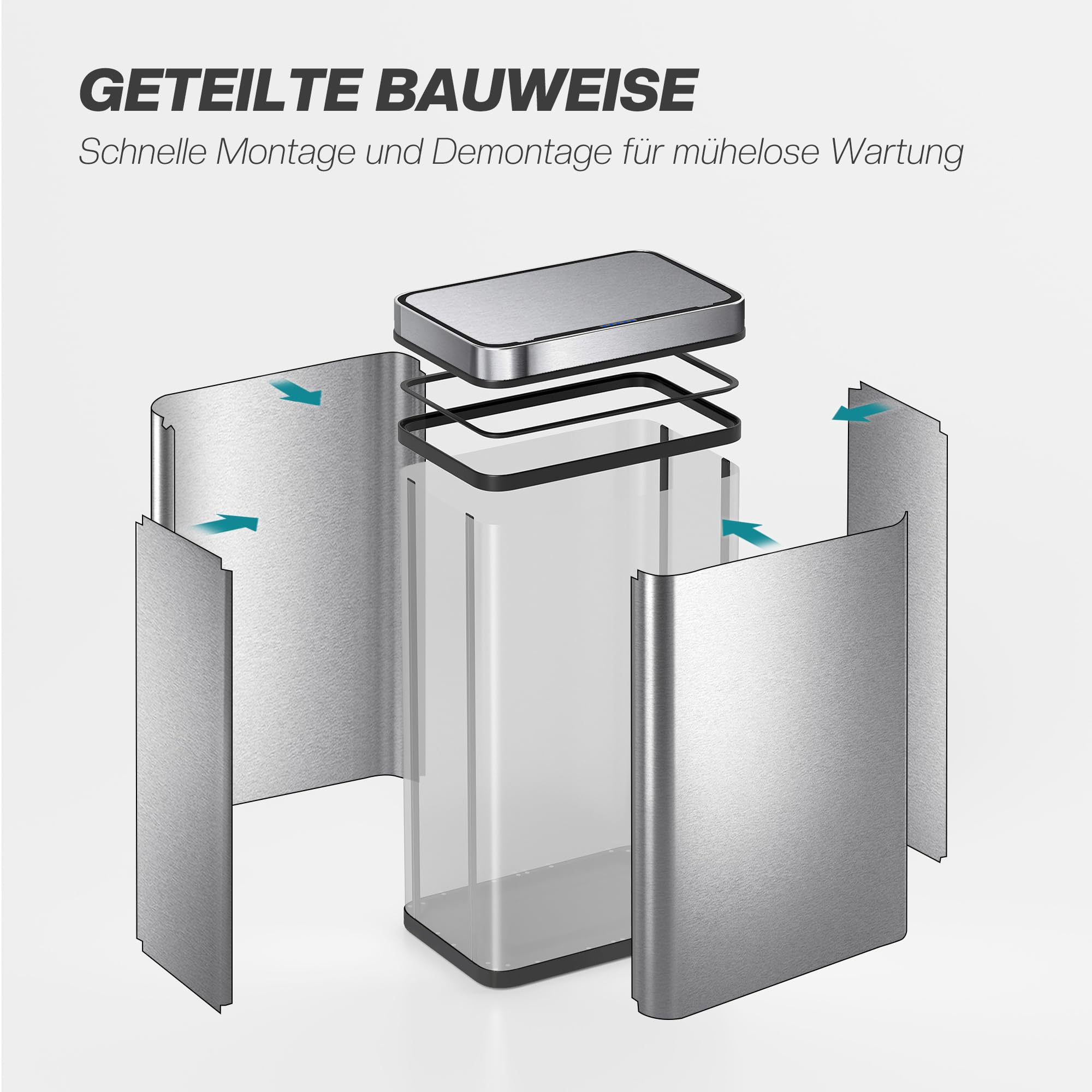 HOMCOM Mülleimer mit Sensor 60L Edelstahl Leiser Soft-Close-Deckel Silber | Automatischer Abfalleimer, Fingerabdruckresistente Mülleimer, Für Küchen, Büro, Schlafzimmer