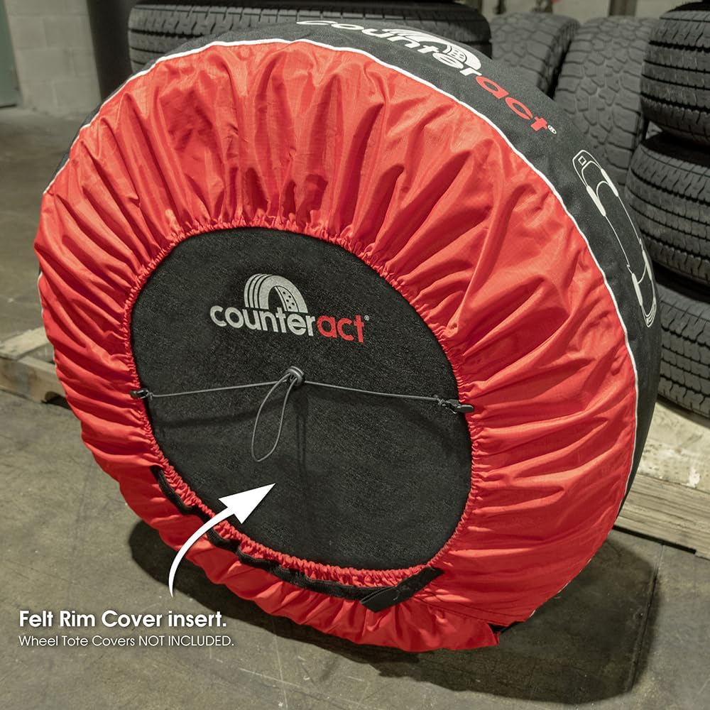 Counteract CBB-WTFC Felt Covers to Protect Rims - 4 Pack - Includes Fixing Lines and Plastic Clips - Wheel Totes Sold Separately - Designed to Fit Tires 20" to 31" in Diameter