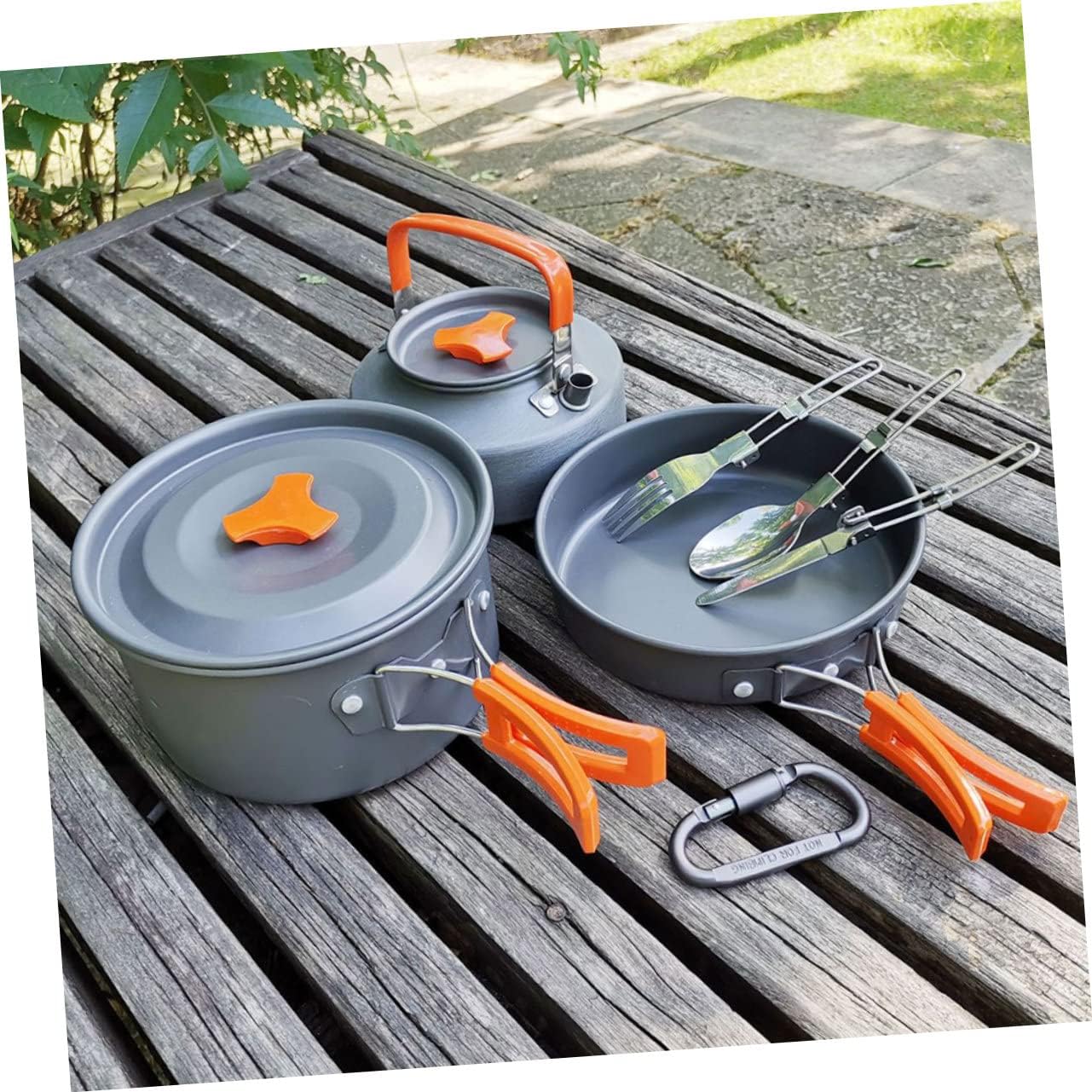 SUPVOX 2-person Camping Cookware Kit Titanium Camping Pots Utensils Kettle Cooking Supplies for Hiking Climbing