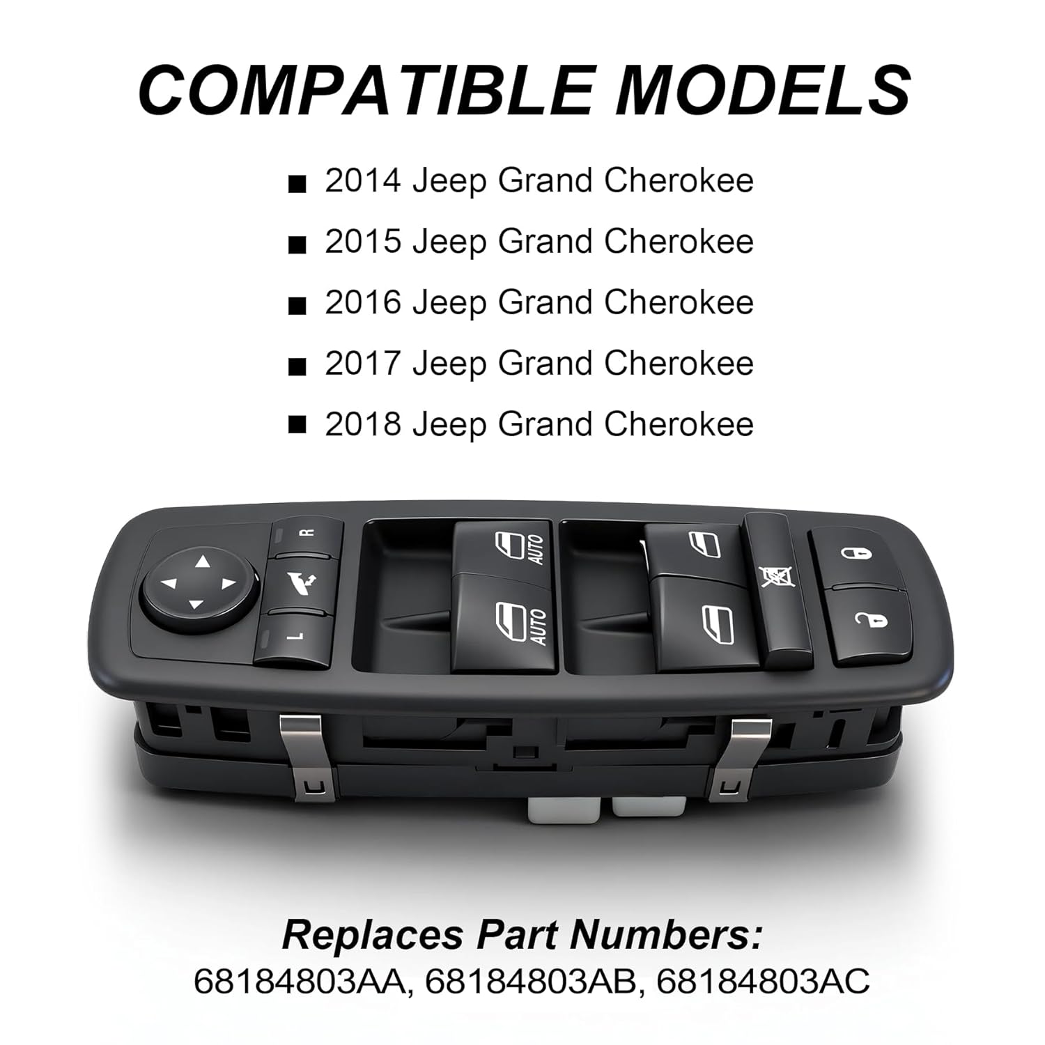 Master Power Window Switch, Replace 68184803AA 68184803AB 68184803AC, Compatible with Jeep Grand Cherokee 2014 2015 2016 2017 2018 Front Left Driver Side
