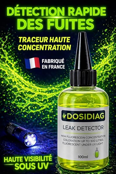 Détecteur de fuite DOSIDIAG | Recherche de fuite Universelle : Piscine, SPA, Plomberie, Toiture, Voiture | Fluorescéine haute concentration | Colorant Traceur - 2
