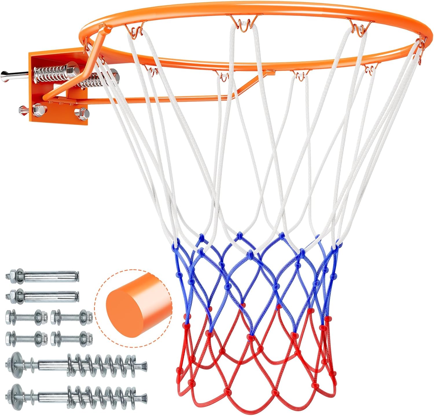 18" Basketball Rim, Heavy Duty Solid Steel Rim for Wall Mount & Hoop Replacement, Double Spring Basketball Rim with All Weather Net, More Compatible Multi-Hole Design