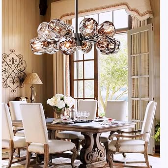 Modern Crystal Chandelier Pearly Gray Sputnik12 Lights ChandelierChrome Globe Pendant Lighting Mid Century Ceiling Lights Fixture with G9 Bulbs for Dining Room Bedroom Living Room