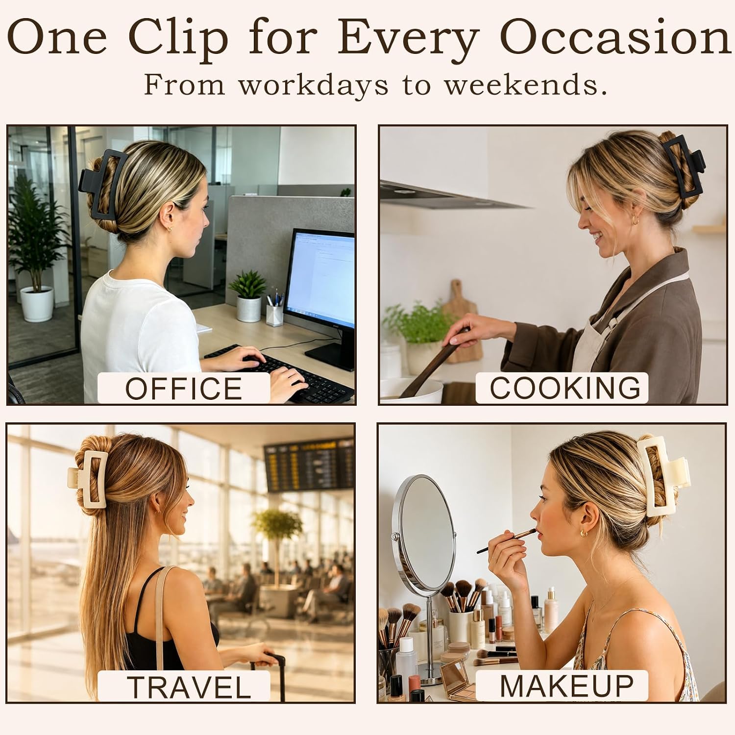 4 Pack Oversized Rectangle Claw Clips, Black White Hair Clips for Women image 5