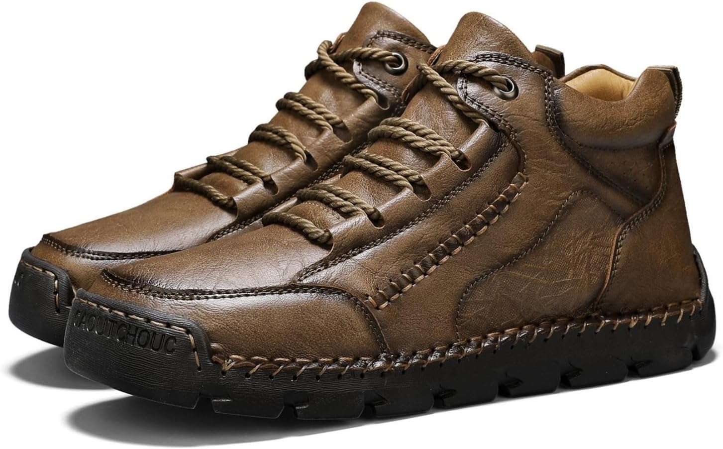 Men's Vintage Hand Stitched Leather Chukka Boots Classic Casual Lace-Up Round Toe High Top Ankle Boots Comfortable Lightweight Non-Slip Breathable for Daily Commute Walking Driving Outdoors