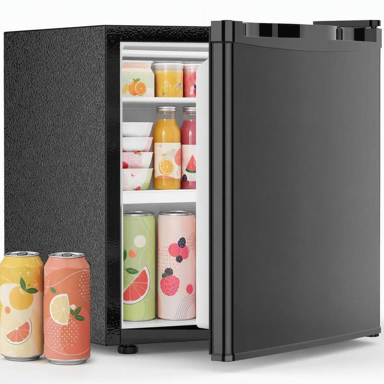 COWSAR 1.6 Cu.Ft Mini Fridge with Freezer, Freestanding Compact Refrigerator with Reversible Door &amp; 7-Speed Thermostat, Small Fridge for Office, Apartment, Gameroom (BLACK)