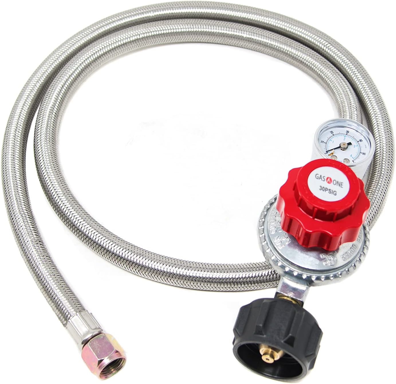 GasOne 2123 4 ft Propane Regulator and Hose 0-30PSI with PSI Gauge