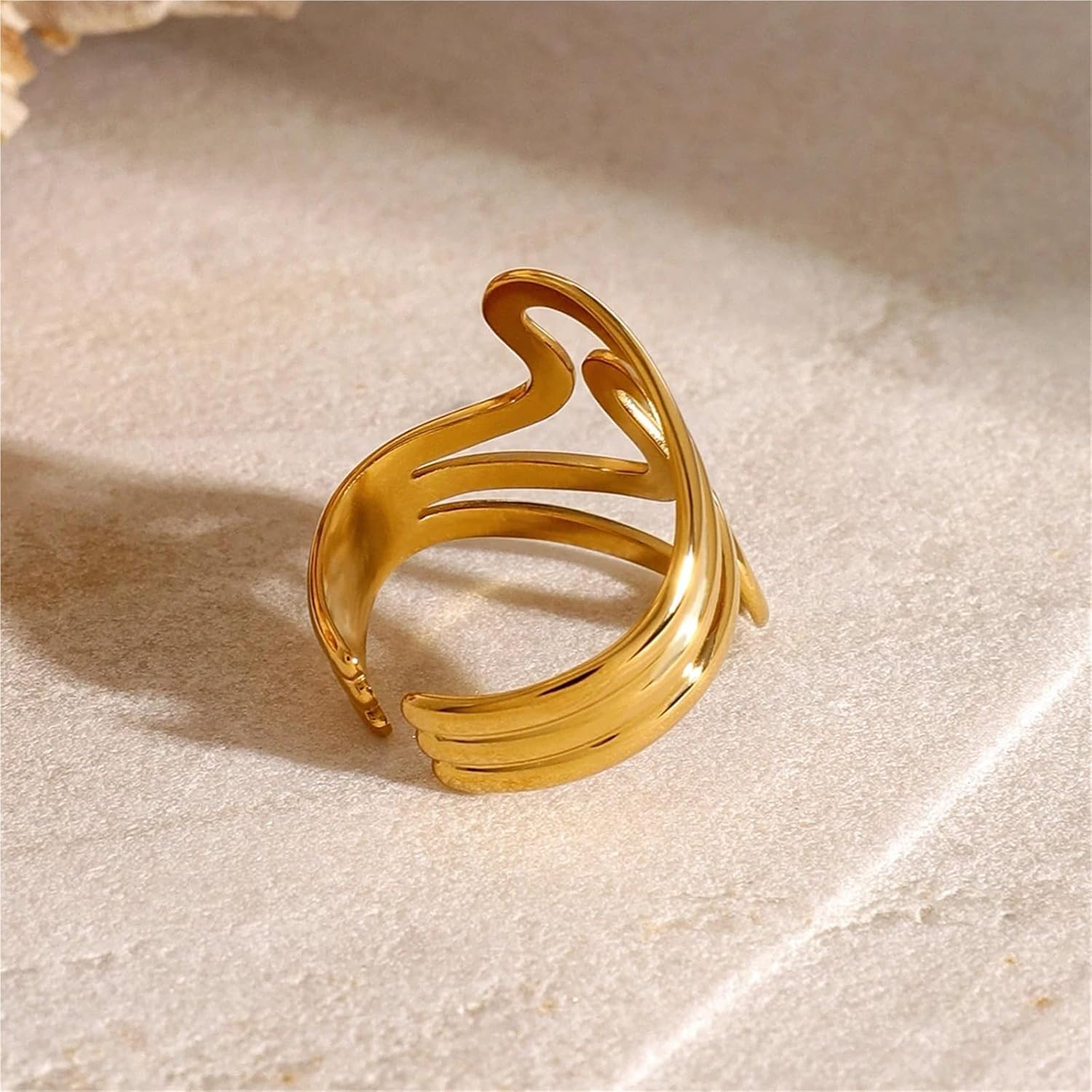 Personality Glossy Ripple Texture Irregular Open Ring Jewelry Trendy Exquisite Hollow Accessory 1Pcs