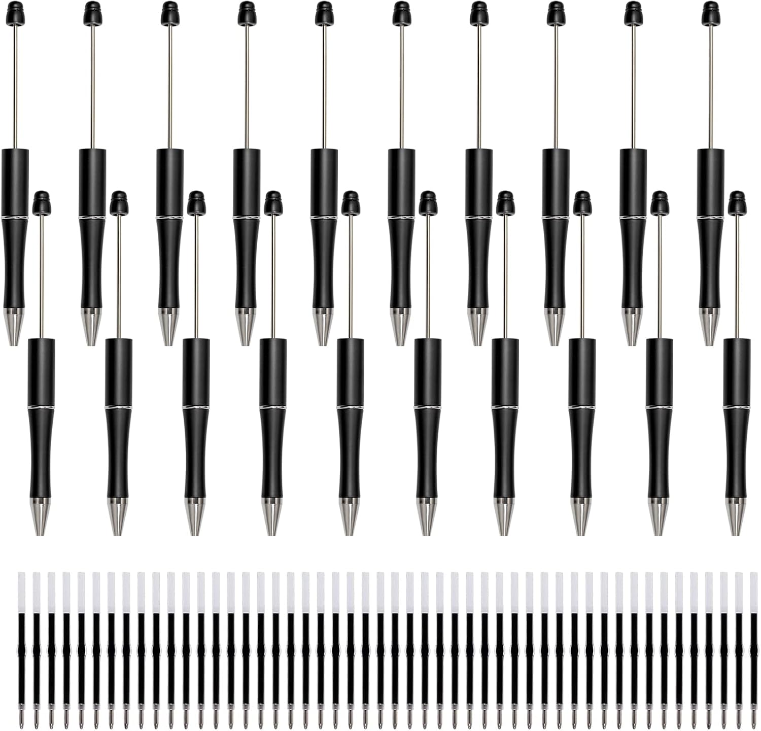 jiebor 20Pcs Black Beadable Pens Bead Ballpoint Pens with 50Pcs Black Ink