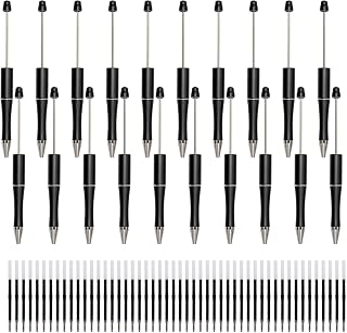 jiebor 20Pcs Black Beadable Pens Plastic Bead Ballpoint Pens Bulk with 50Pcs Black Ink Cute Cool Diy Pens for Journaling Kids Women Students Teacher Graduation Christmas Gift Office School Supplies