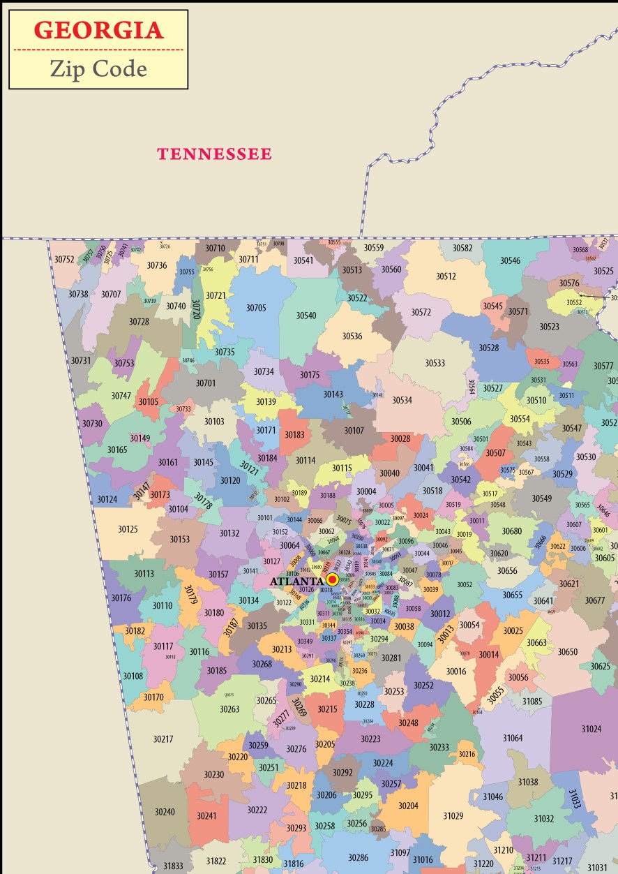 Georgia Zip Codes Alphabetical Glossary