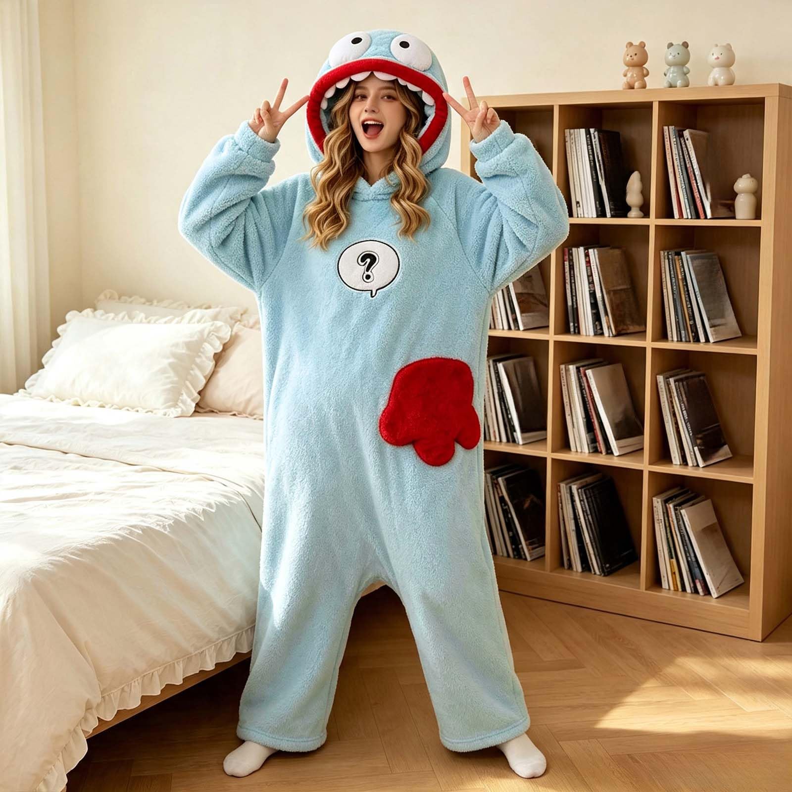 Genérico Pijama de Monstruo para Mujer y Hombre, Mono con Capucha de Franela, Pijama de Cuerpo Entero Acogedor con Bolsillos, Otoño Invierno Disfraz Bocazas Dormir Unisex para Hogar y Halloween