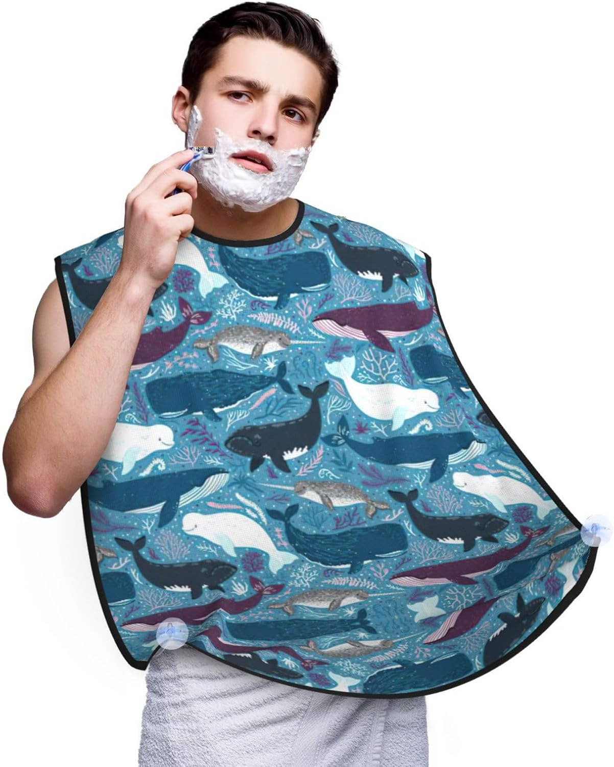 Whale Pattern Print Beard Bib Apron, Shaving Apron For Dad, Men'S Hair Catcher For Shaving Best Gifts For Dad