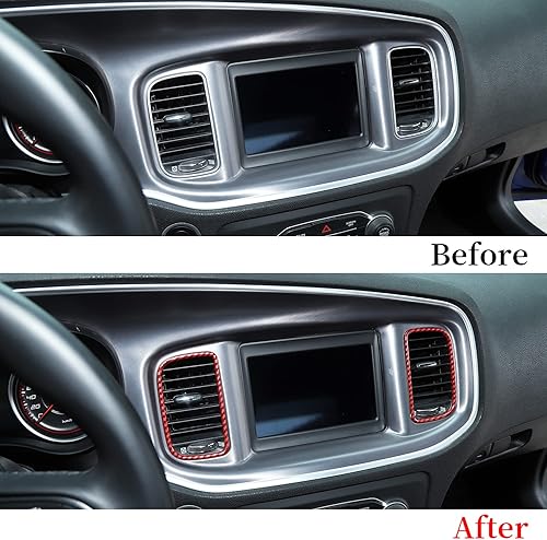 Miniatura 5 de Hoolcar Cubierta de ventilación del panel de CA de control central de aire acondicionado para Dodge Charger 2011-2020, fibra de carbono roja