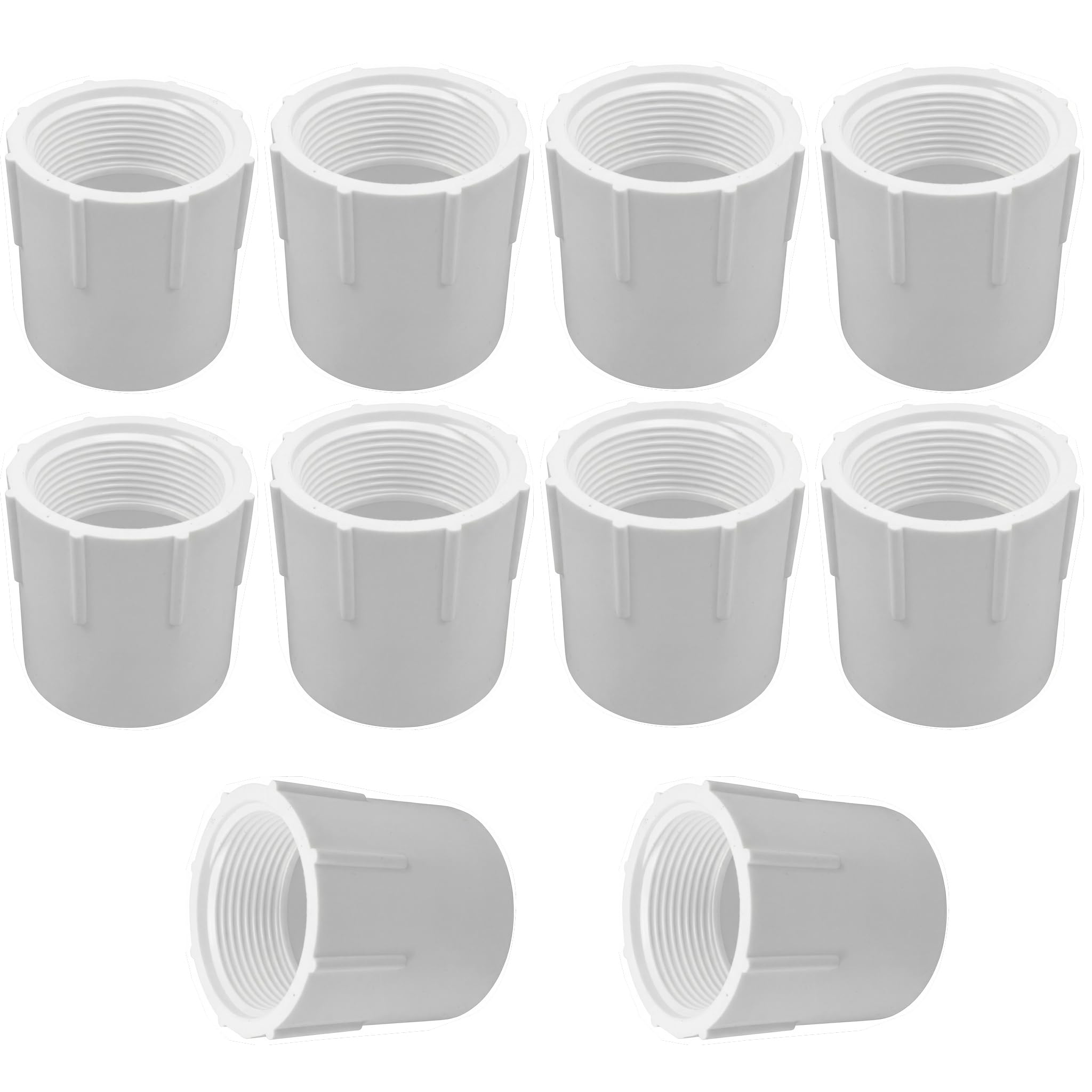 10 Pack 3/4 Inch PVC Female Thread Adapter | Schedule 40 PVC Pipe Fitting | Socket x NPT Female Coupling | White PVC Slip to Thread Connector | For Irrigation & Plumbing