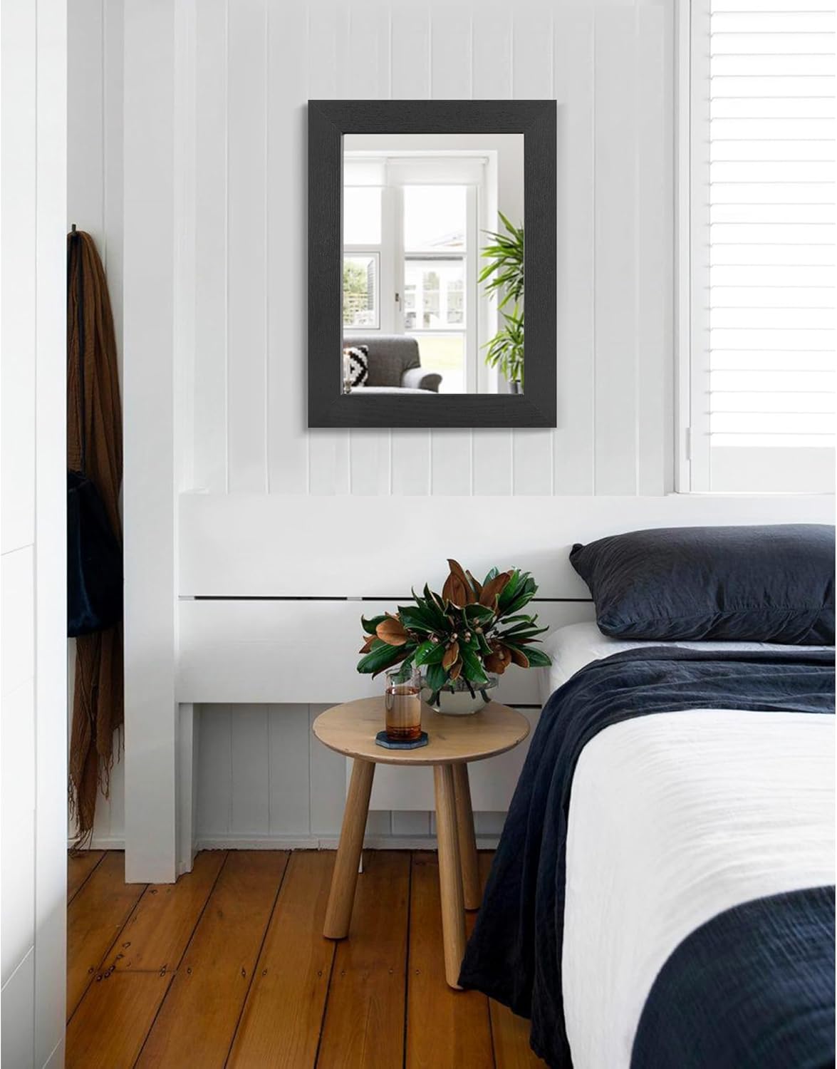 Mirrors for Wall Black Vintage Rustic Wood Framed Mirror Decorative Rectangle Farmhouse Large Wall Mirrors for Living Room Bedroom Bathroom Antique Mirror Wall Decor 20" x 16"