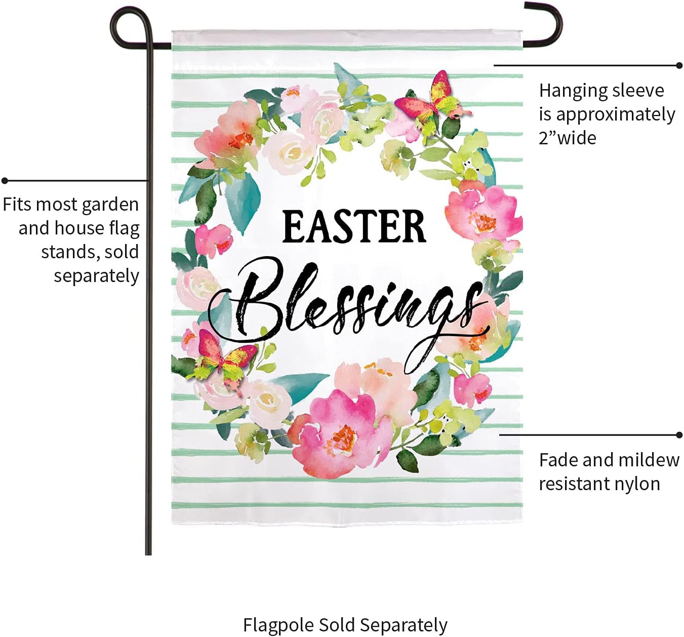 Evergreen Flag Beautiful Easter Blessings Wreath Linen Garden Flag - 13 x 18 Inches Fade and Weather Resistant Outdoor Decoration for Homes, Yards and Gardens