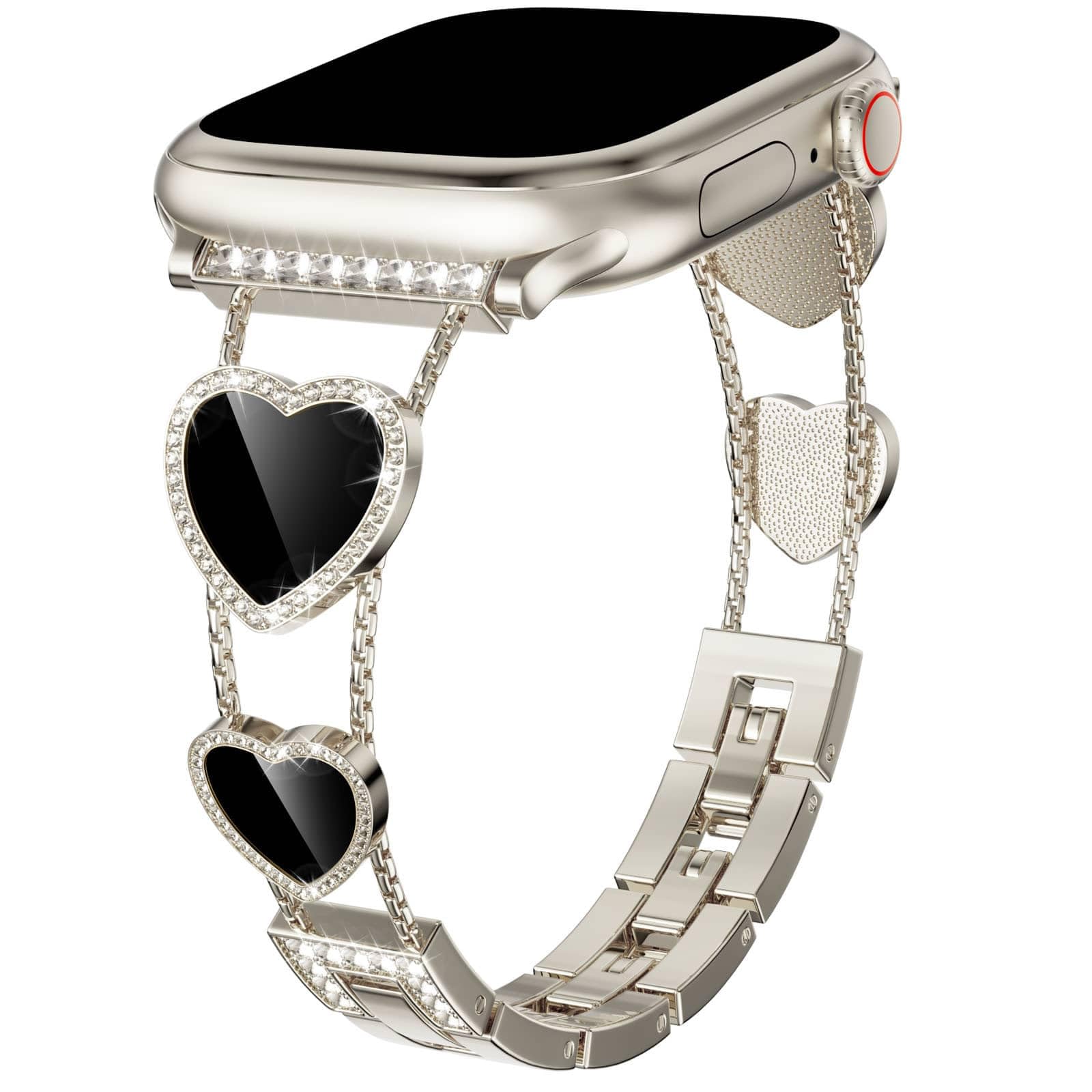 TJCENXIN Gold Bands Compatible with Apple Watch for Women 38/40/41/42/44/45/46/49mm, Cute Heart-shape Sparkle Diamond Slim Metal Band for iWatch