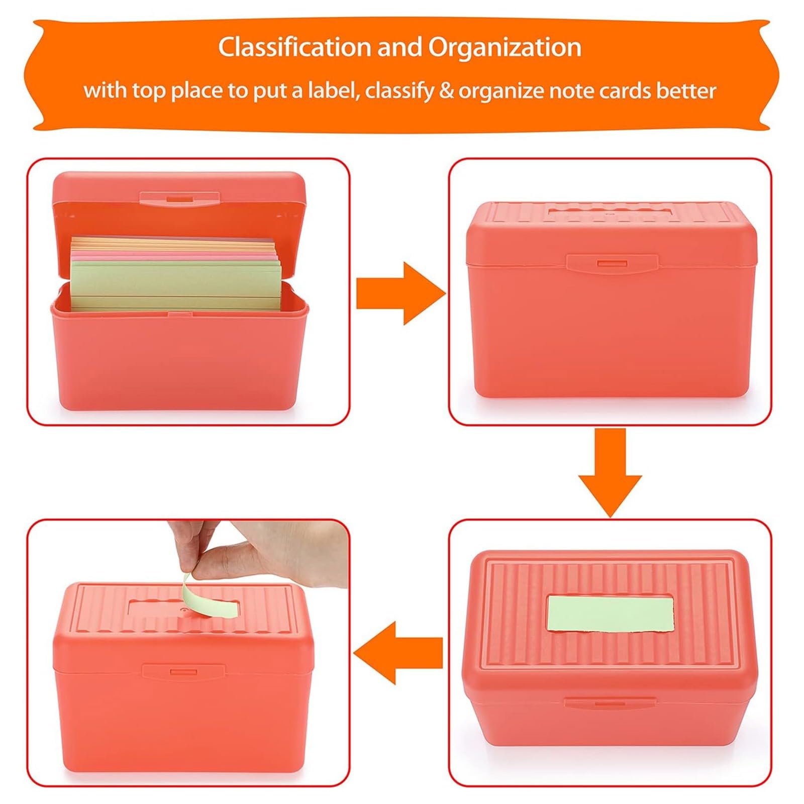 Lernkarteibox A6 Karteikasten Plastik Index Card Holder mit Etikettenplatz, Karteikarten Box für Lernkarten Notizzettel Visitenkarten, Aufbewahrungsbox Karteikarten Organizer für Schule Büro Zuhause